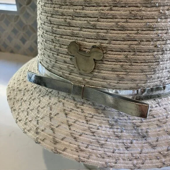 Disney Parks Mickey Mouse Straw Bucket Hat Silver/White Adult 57cm Mickey Icon - Picture 5 of 12